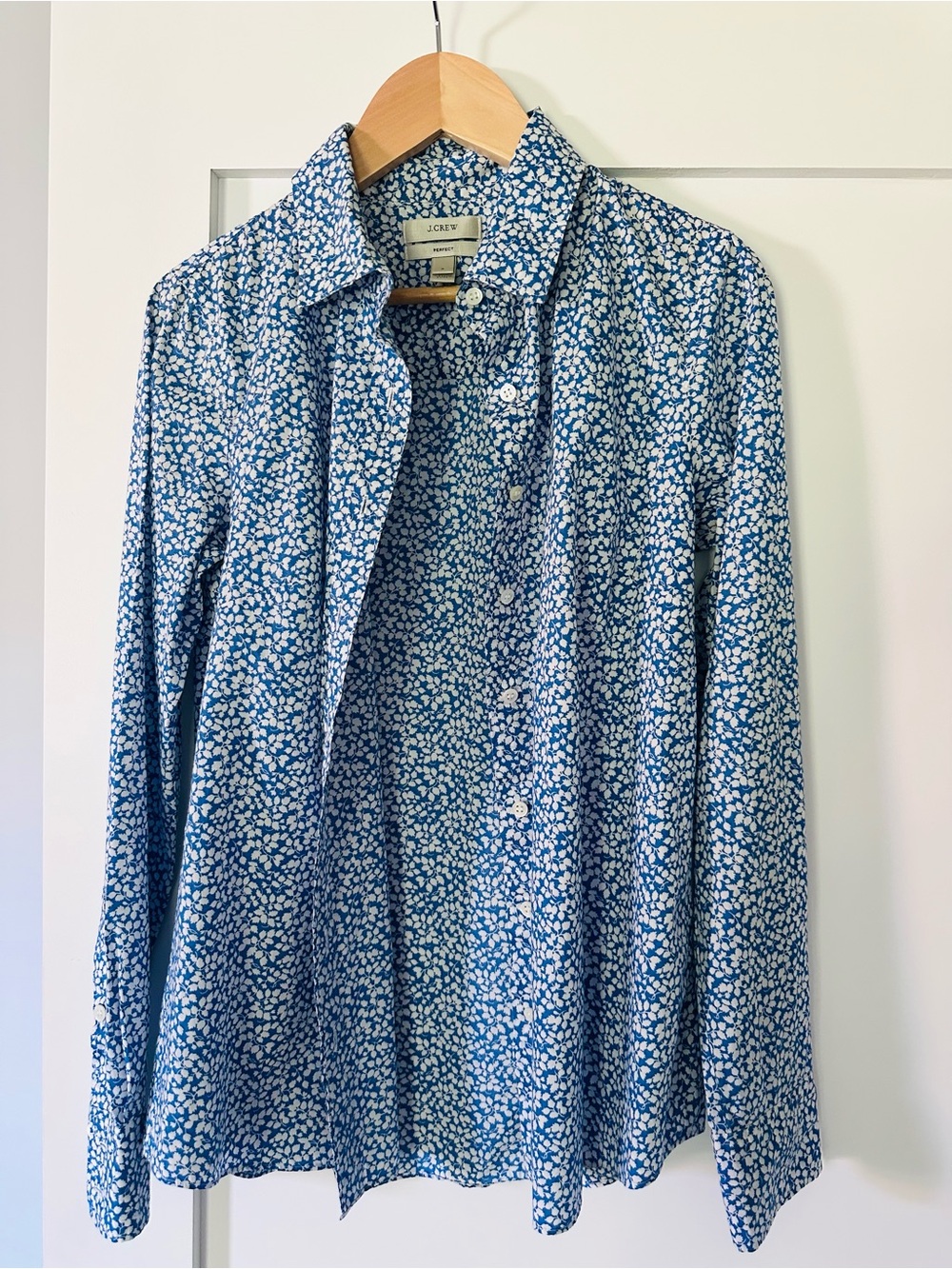 J. Crew Blue and White Ditsy Floral Button-Down Shirt